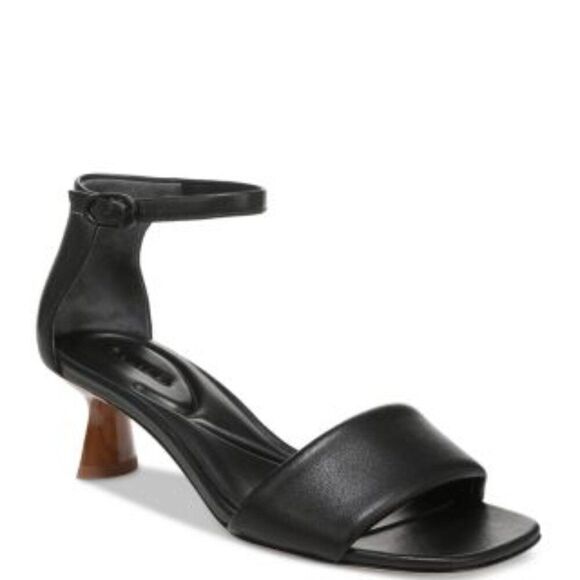 Vince Pepa Black Leather Ankle Strap Mid-Heel Sandals 9.5 NWT - Picture 1 of 2